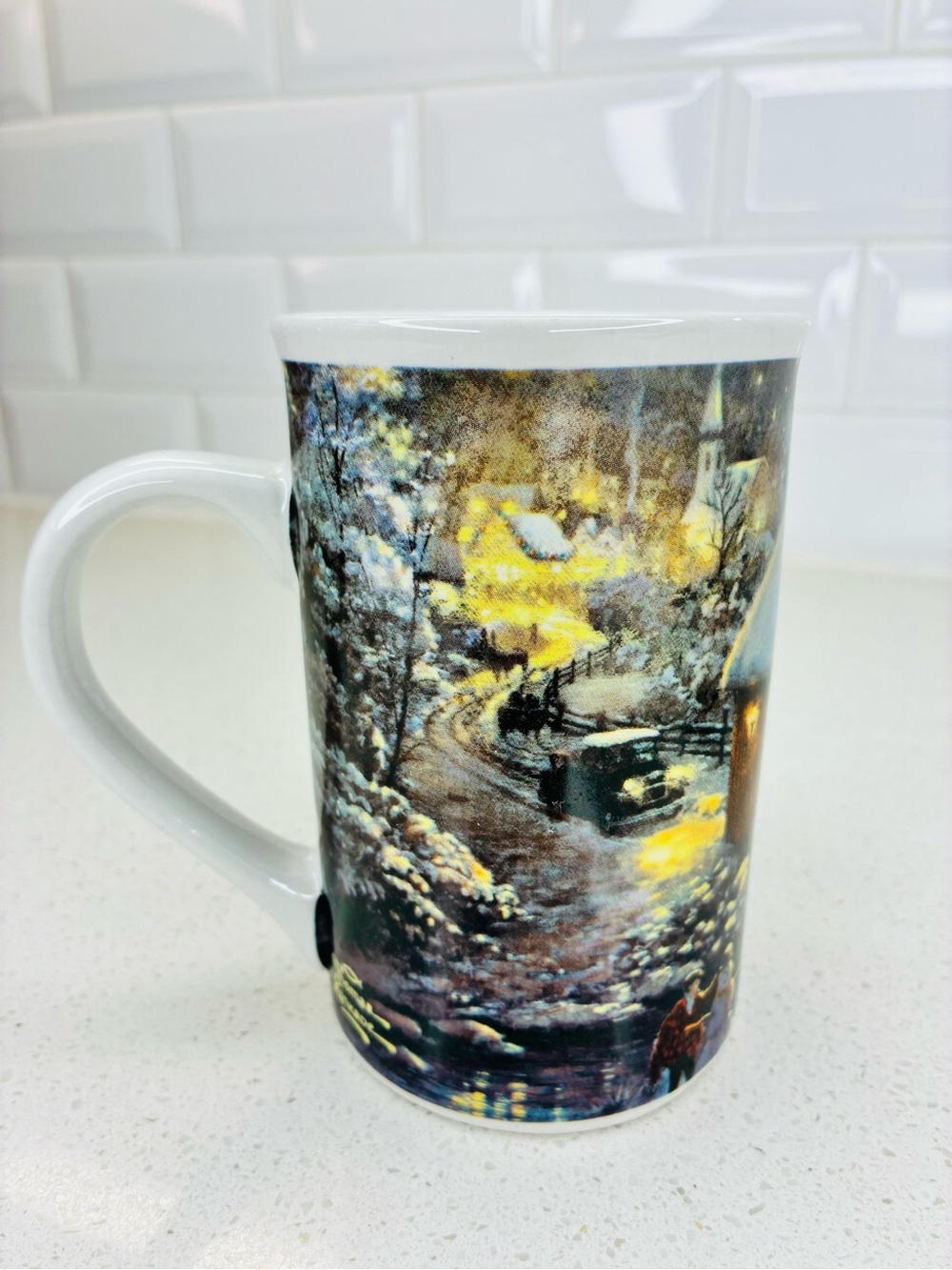 Thomas Kinkade Tall 12 oz Coffee Cup Mug 2008 Winter Evening Memories
